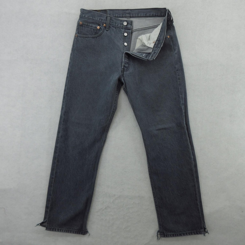 Levis 501 Jeans Mens 32x28 (Tag 34x32) Gray Dark Wash Button Fly Denim Mexico